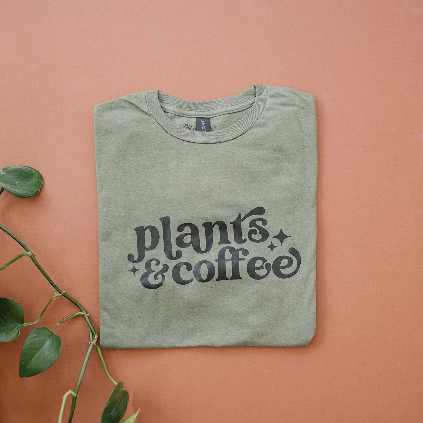 Plants & Coffee Graphic T-Shirt - Military Green