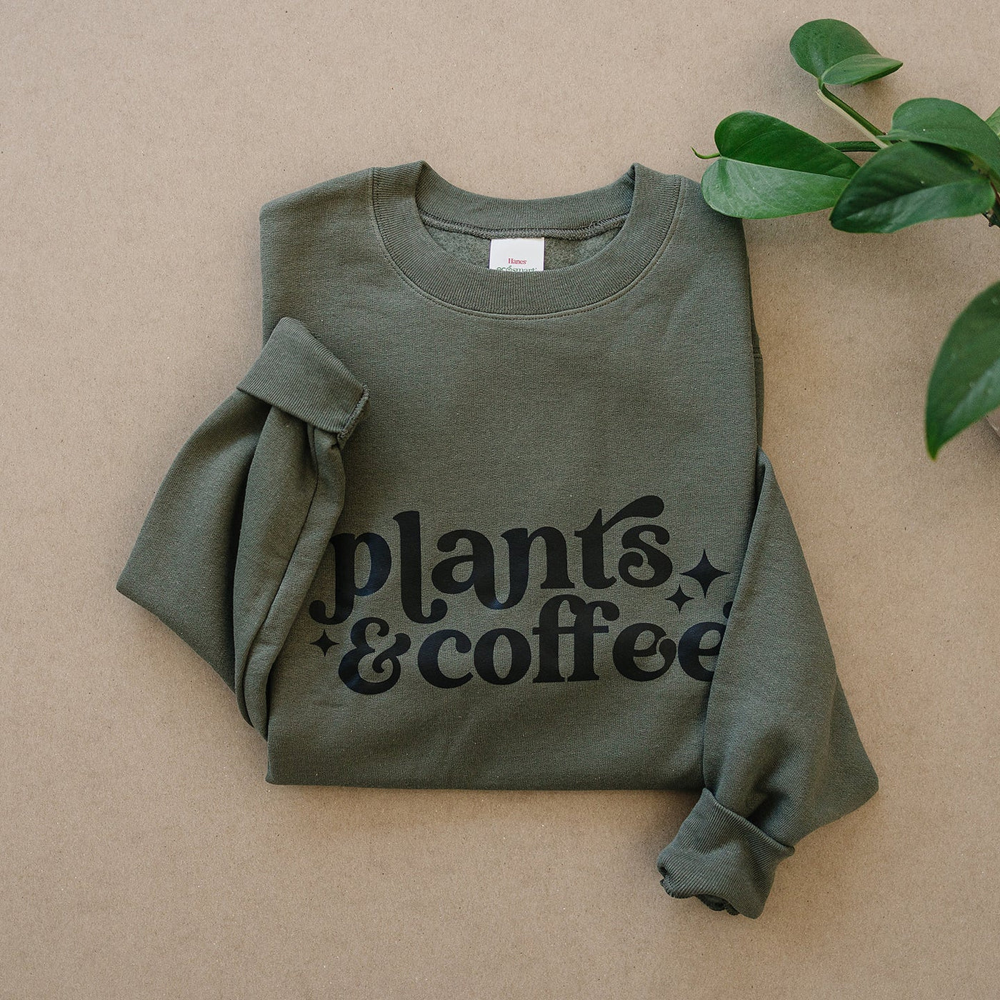 Plants & Coffee Crewneck Sweatshirt - Fatigue Green