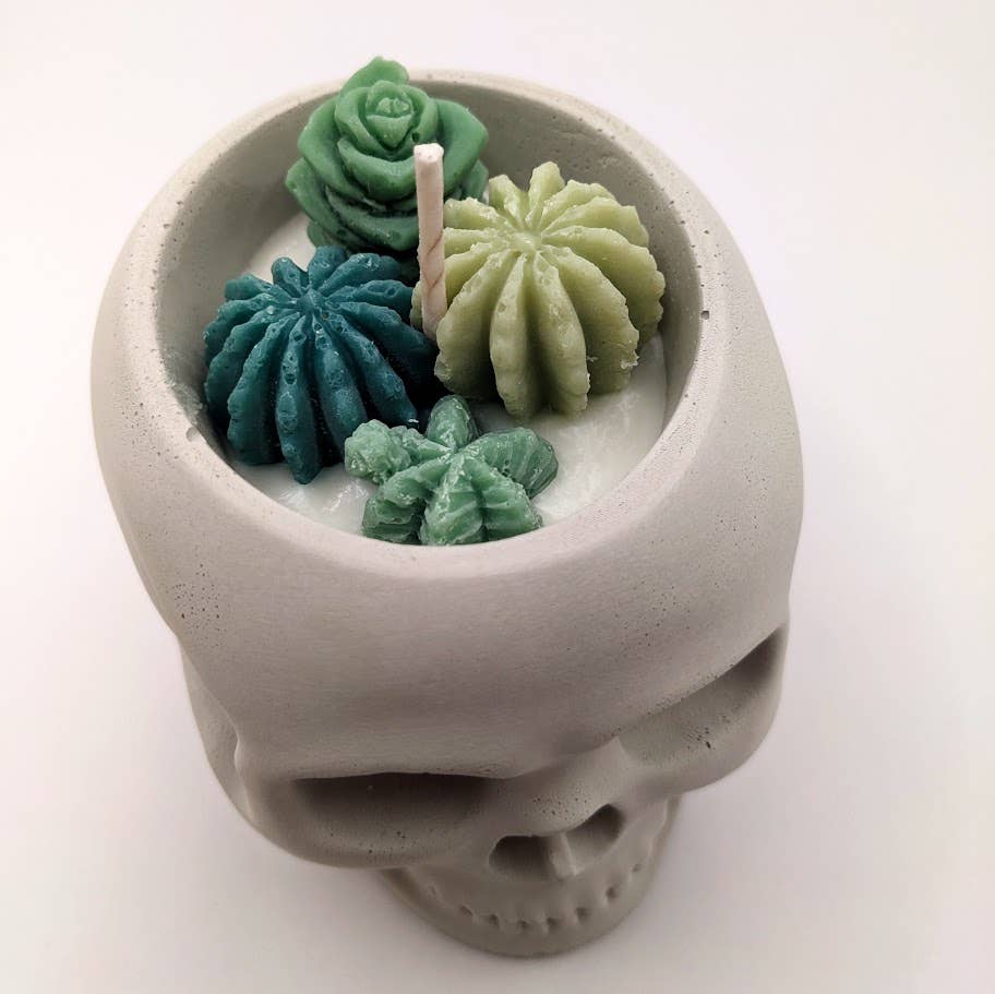 Skull Succulent Candle