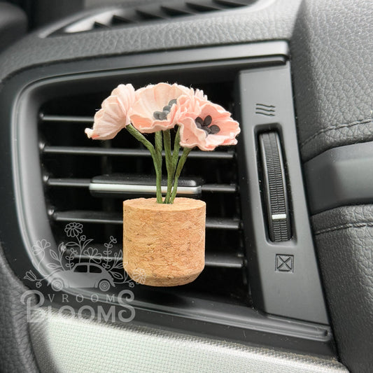 Pink Poppies Car Vent Clip - Lemon Lavender